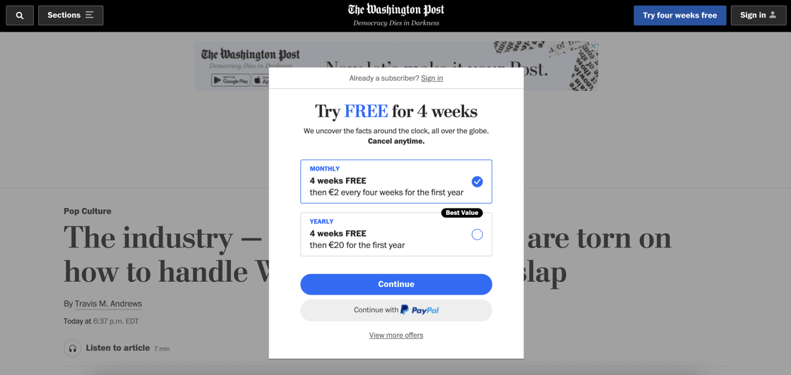 paywall du washington post 